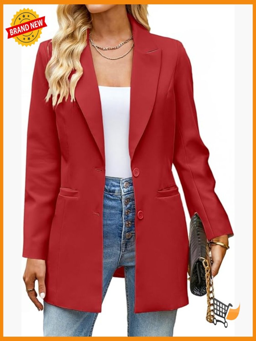 Women's Business Casual Long Blazer Jacket Dressy Work Office Lapel Pockets